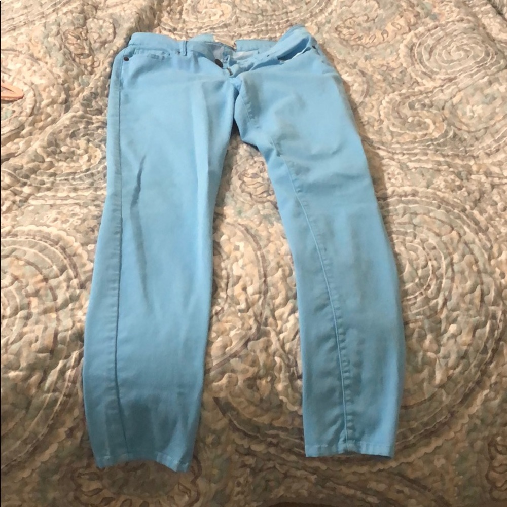 Bright blue skinny jeans
